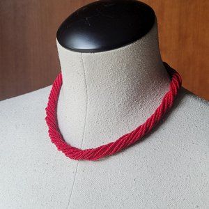 Vintage Red Twisted Multi Strand Seed Bead Necklace